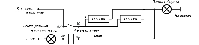 через датчик давления масла