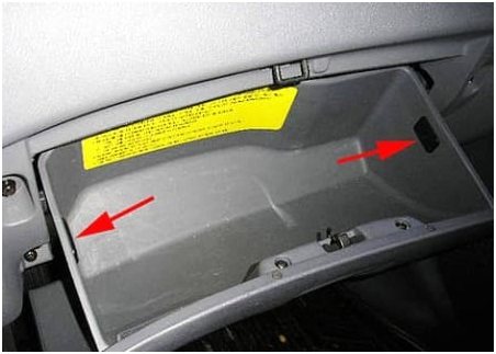 Расположение фиксаторов бардачка