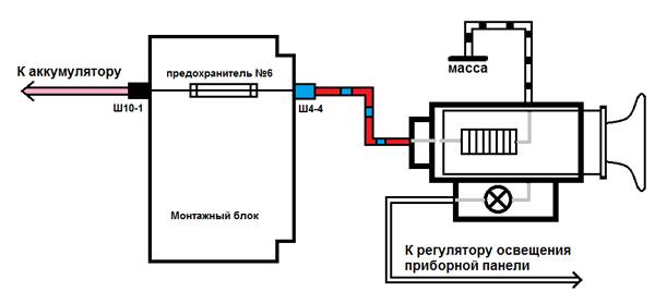 Схема подключения прикуривателя ВАЗ 2110 Схема подключения прикуривателя ВАЗ 2110