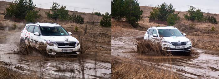 Kia Seltos и Skoda Karoq на бездорожье Kia Seltos и Skoda Karoq