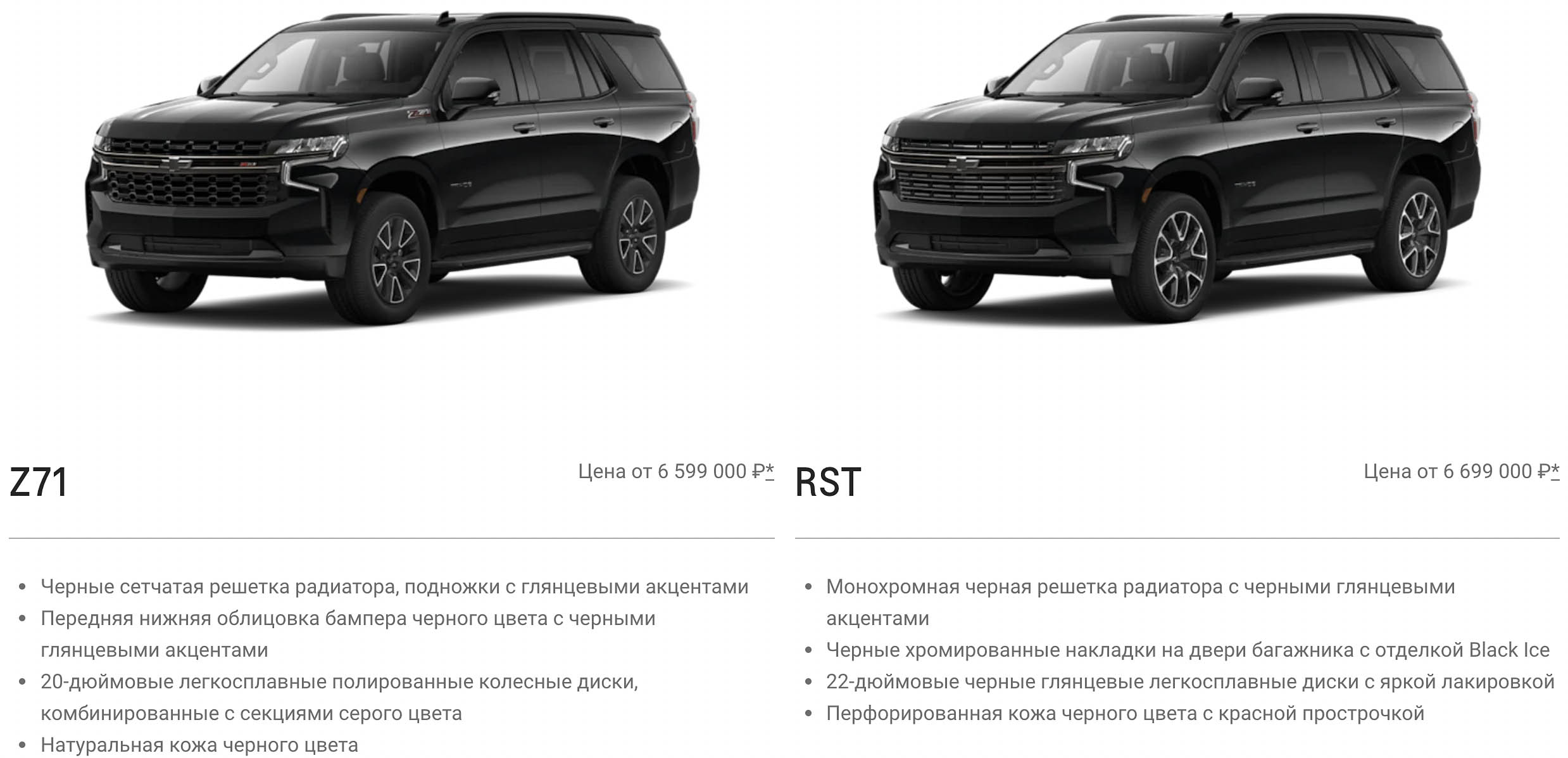 Комплектации и цены Chevrolet Tahoe Прайс Chevrolet Tahoe