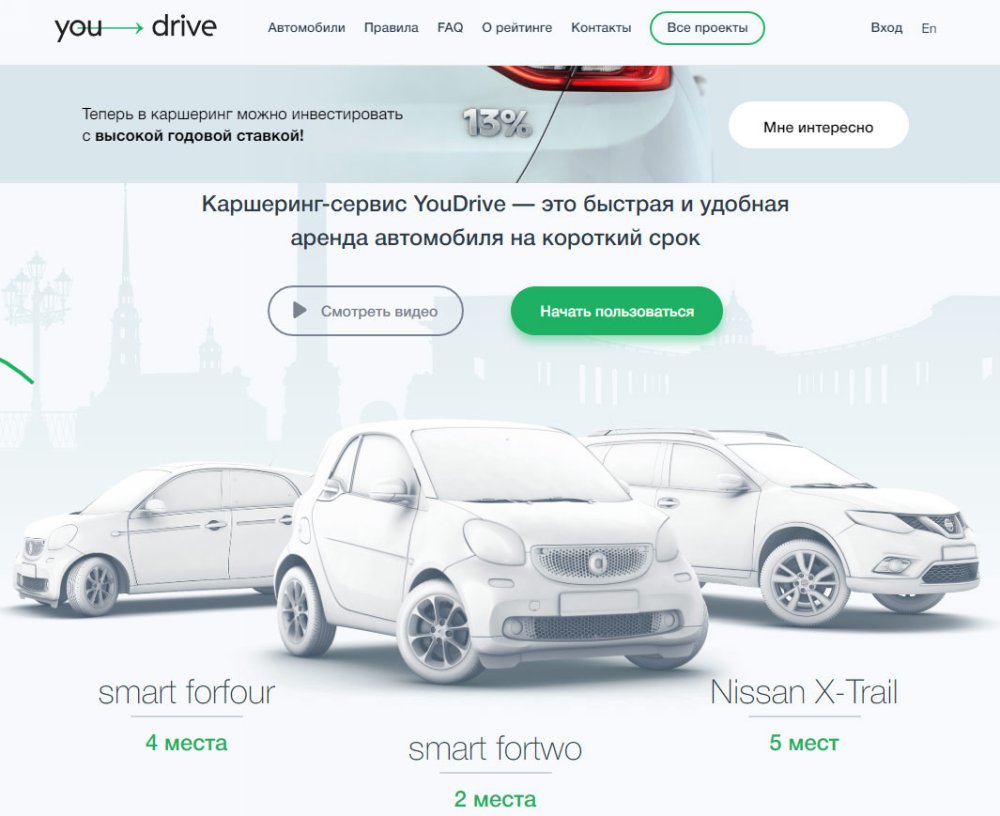 Сайт компании You Drive Сервис каршеринга You Drive